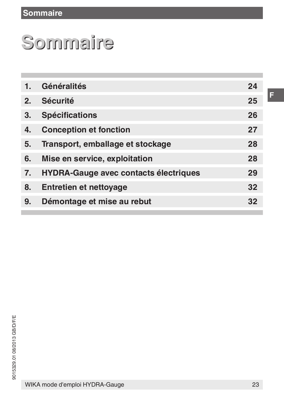 Sommaire | WIKA Hydra-Gauge User Manual | Page 23 / 44
