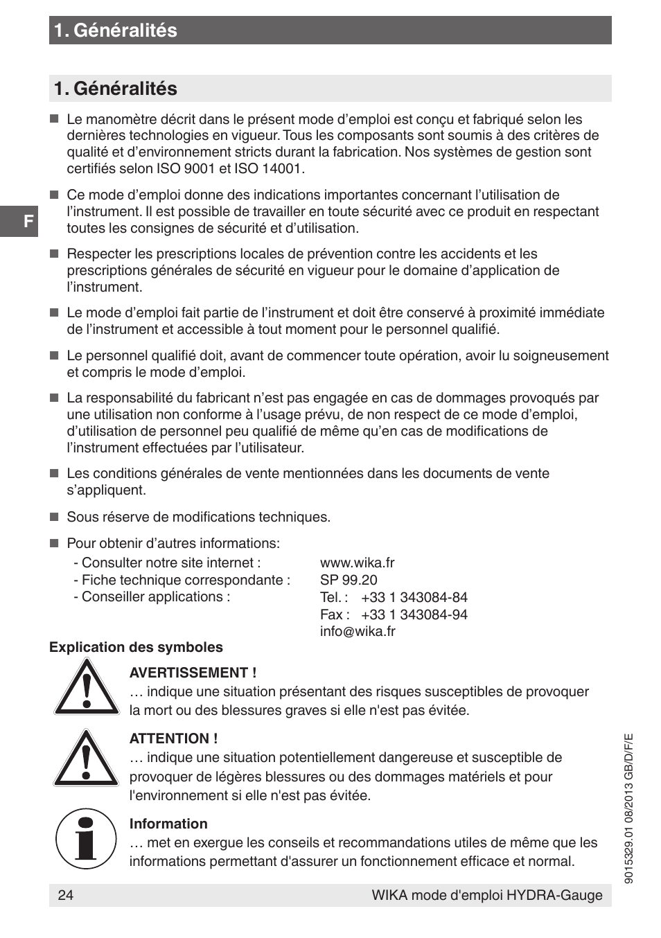 Généralités | WIKA Hydra-Gauge User Manual | Page 24 / 44