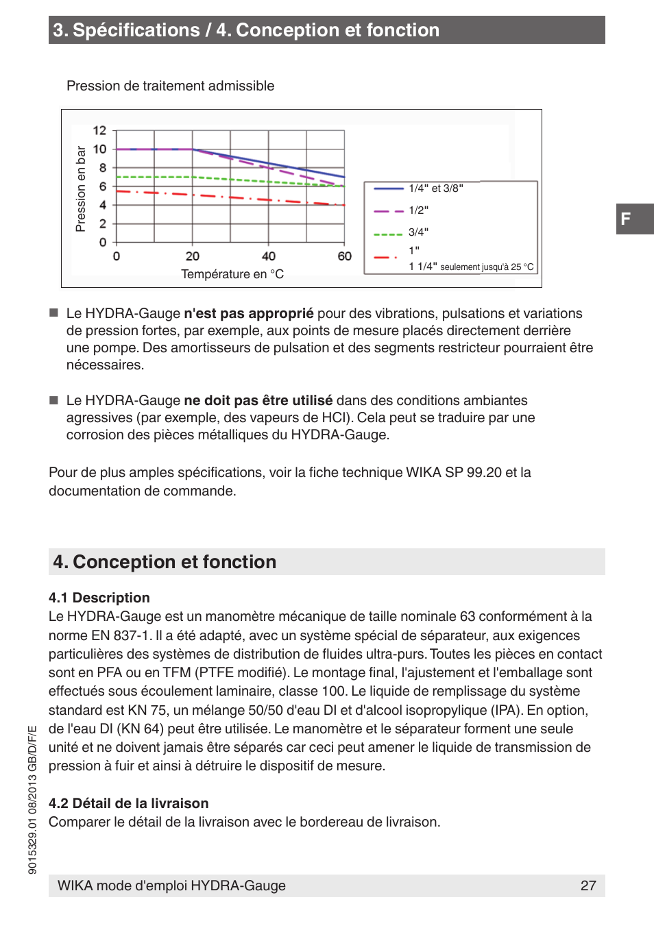 Spécifications / 4. conception et fonction, Conception et fonction | WIKA Hydra-Gauge User Manual | Page 27 / 44