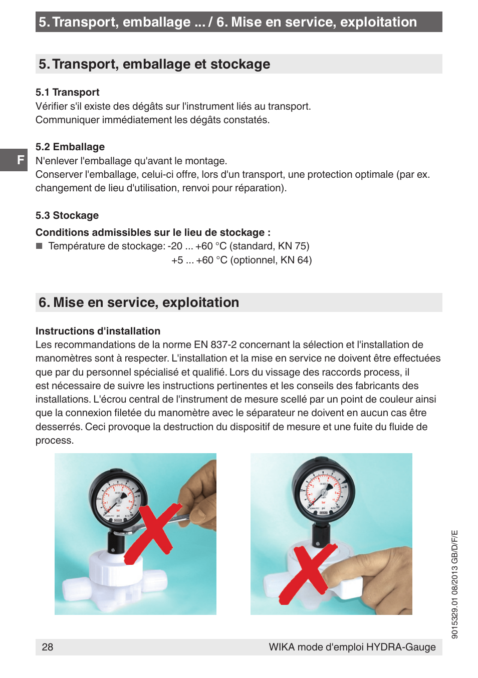 Mise en service, exploitation | WIKA Hydra-Gauge User Manual | Page 28 / 44