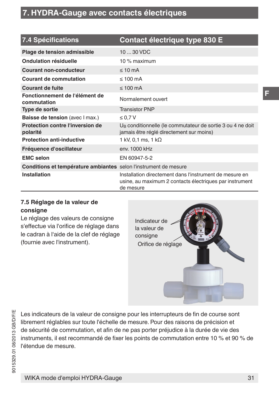 Hydra-gauge avec contacts électriques, Contact électrique type 830 e | WIKA Hydra-Gauge User Manual | Page 31 / 44