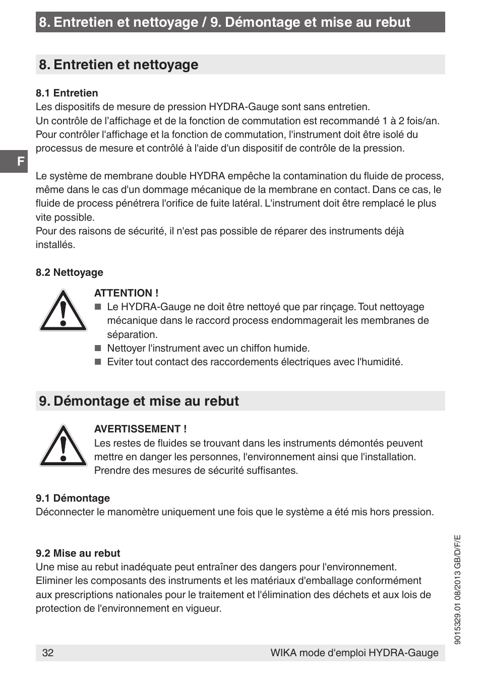 Entretien et nettoyage | WIKA Hydra-Gauge User Manual | Page 32 / 44