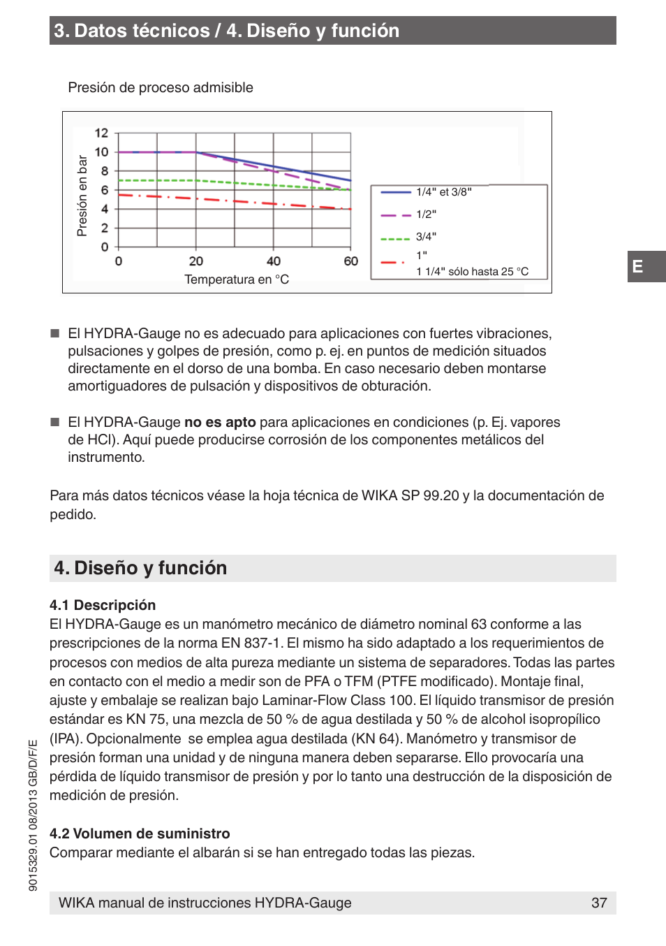 Datos técnicos / 4. diseño y función, Diseño y función | WIKA Hydra-Gauge User Manual | Page 37 / 44