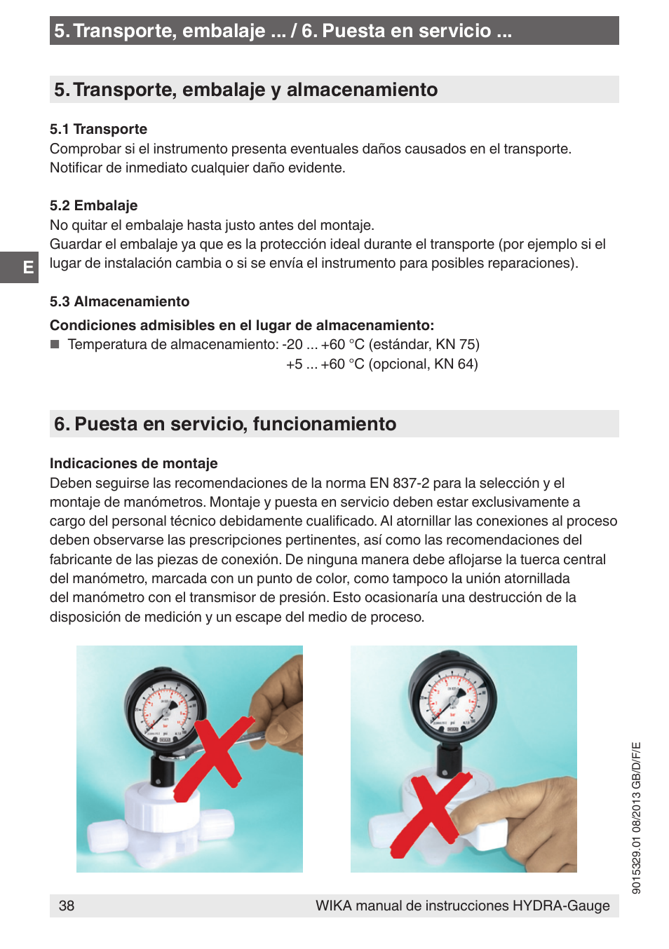 Puesta en servicio, funcionamiento | WIKA Hydra-Gauge User Manual | Page 38 / 44