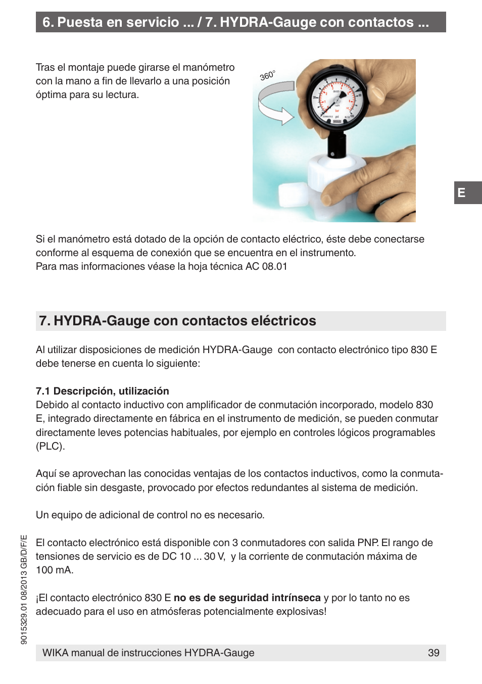 Hydra-gauge con contactos eléctricos | WIKA Hydra-Gauge User Manual | Page 39 / 44
