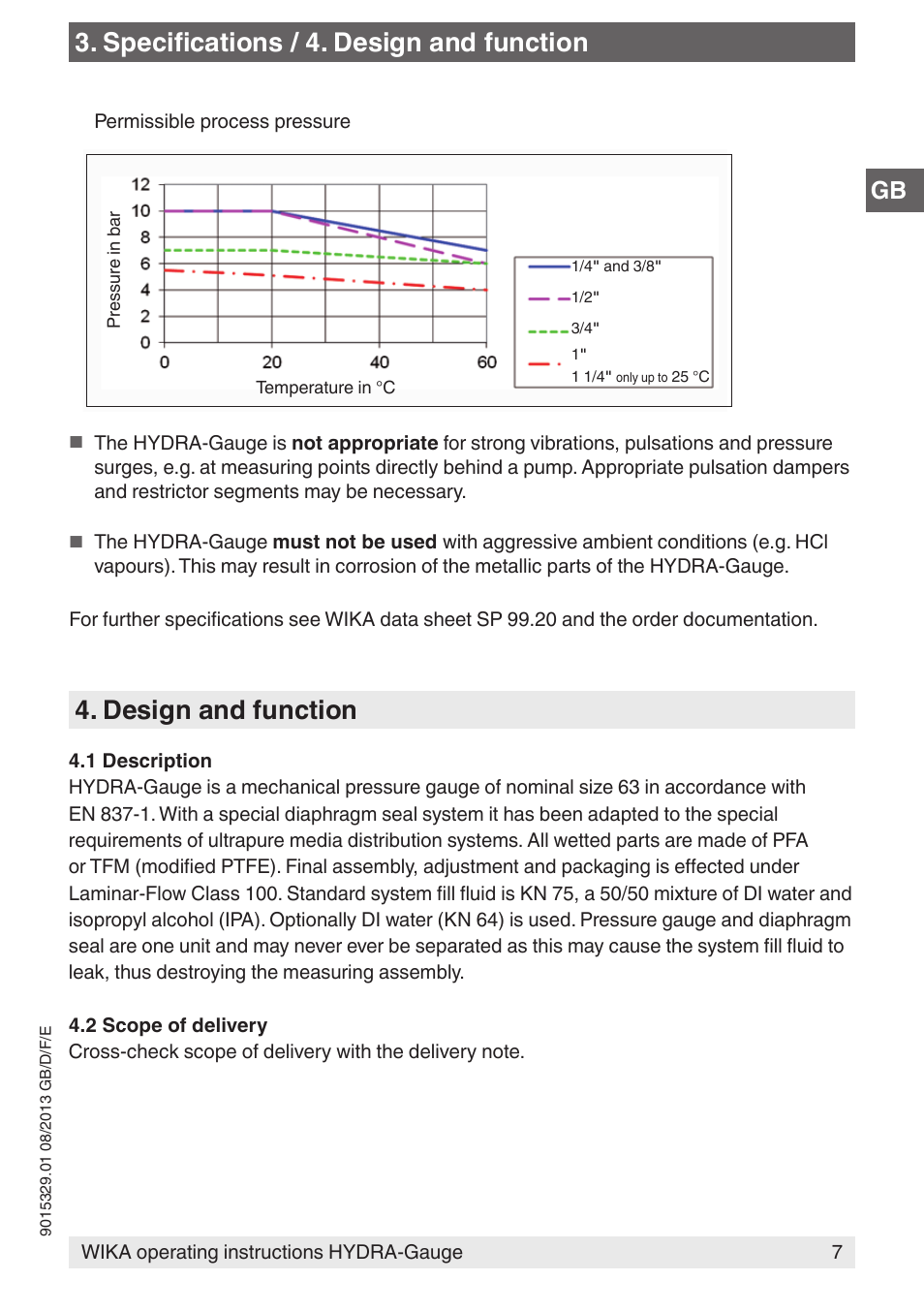 Specifications / 4. design and function, Design and function | WIKA Hydra-Gauge User Manual | Page 7 / 44
