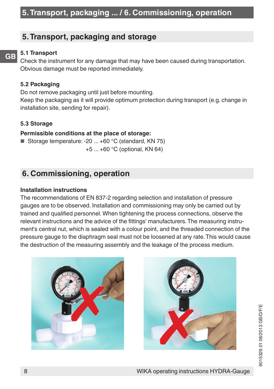 Commissioning, operation | WIKA Hydra-Gauge User Manual | Page 8 / 44