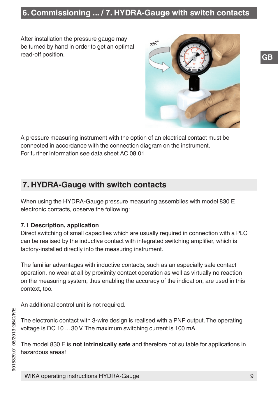 Hydra-gauge with switch contacts | WIKA Hydra-Gauge User Manual | Page 9 / 44