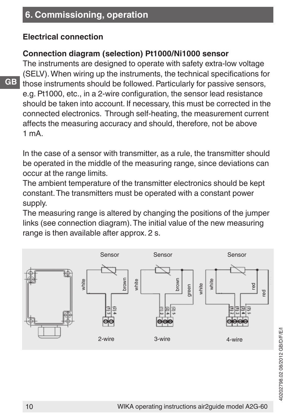 Commissioning, operation | WIKA A2G-60 User Manual | Page 10 / 52