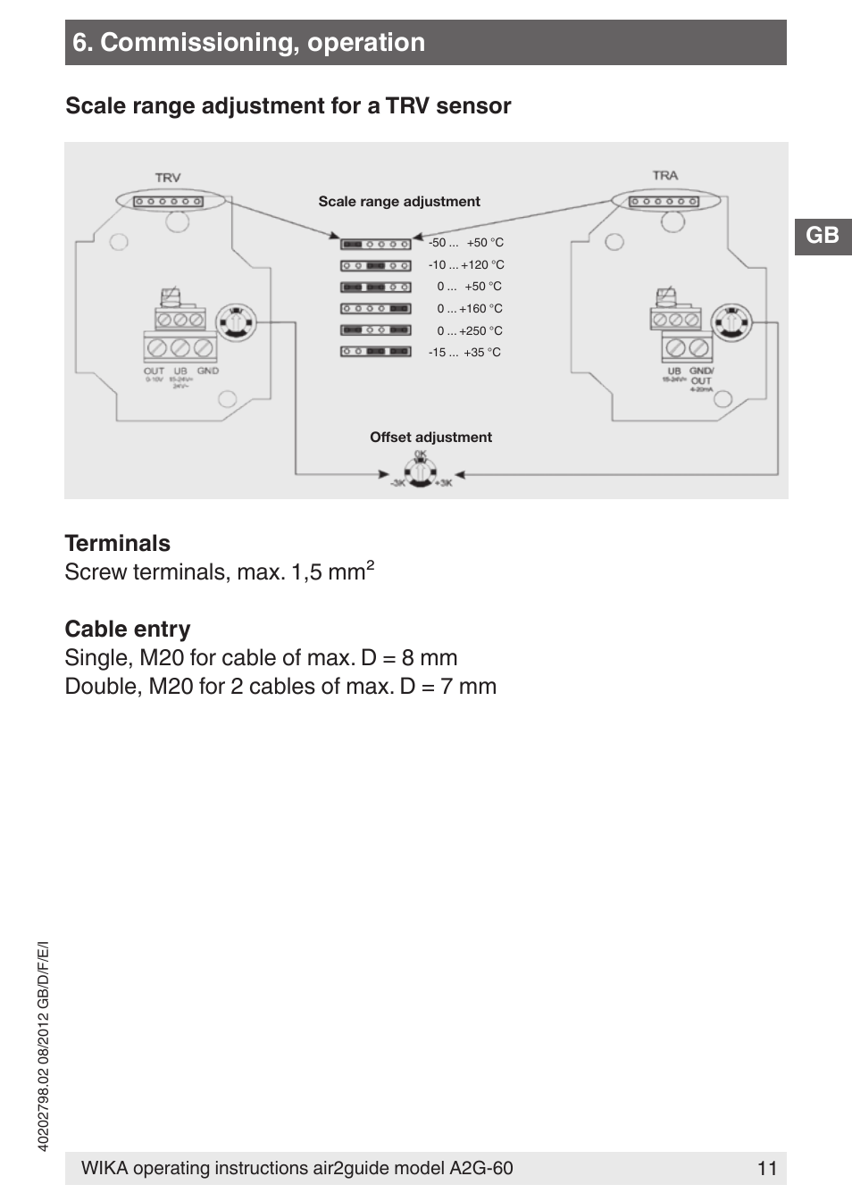 Commissioning, operation | WIKA A2G-60 User Manual | Page 11 / 52