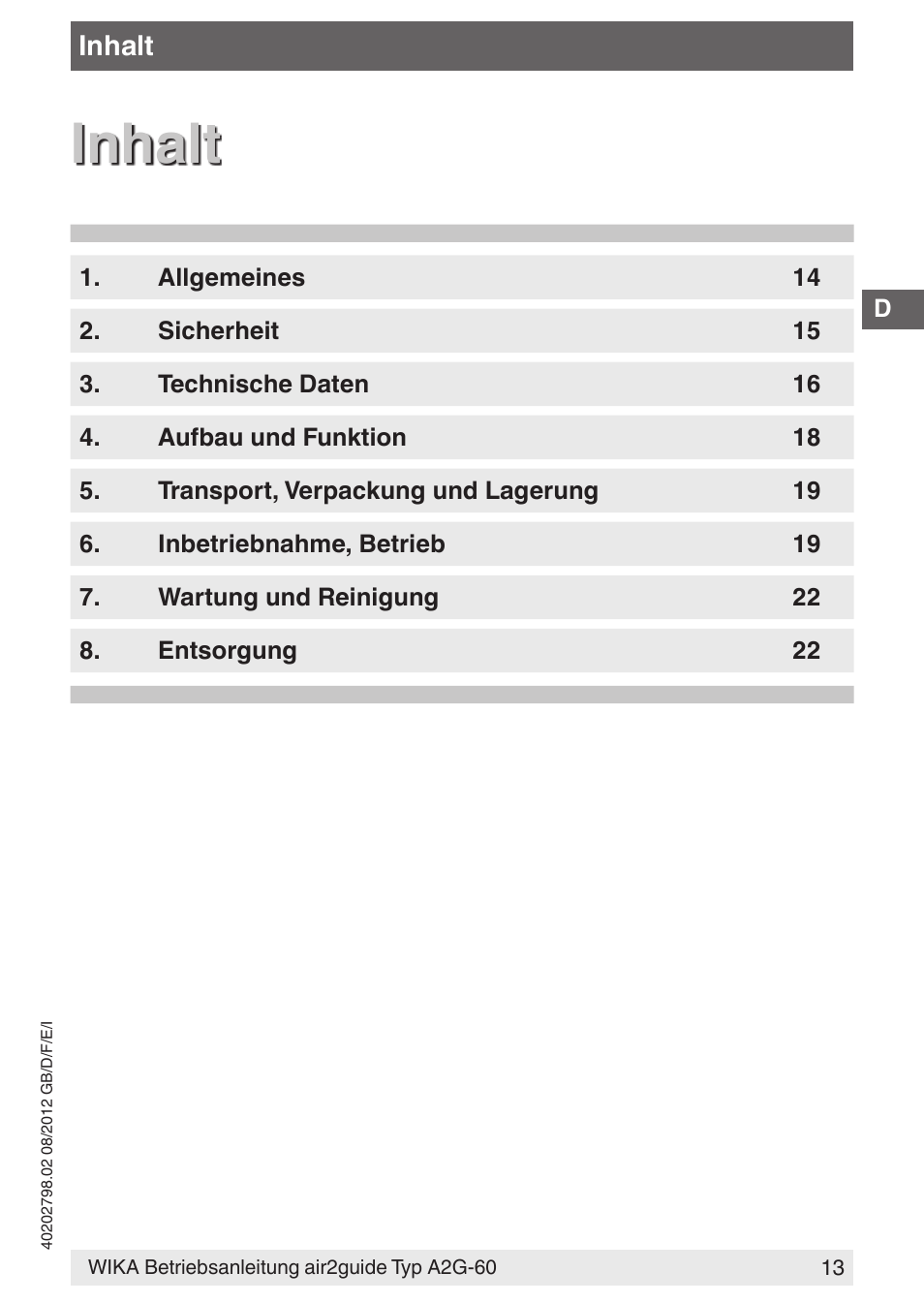 Inhalt | WIKA A2G-60 User Manual | Page 13 / 52