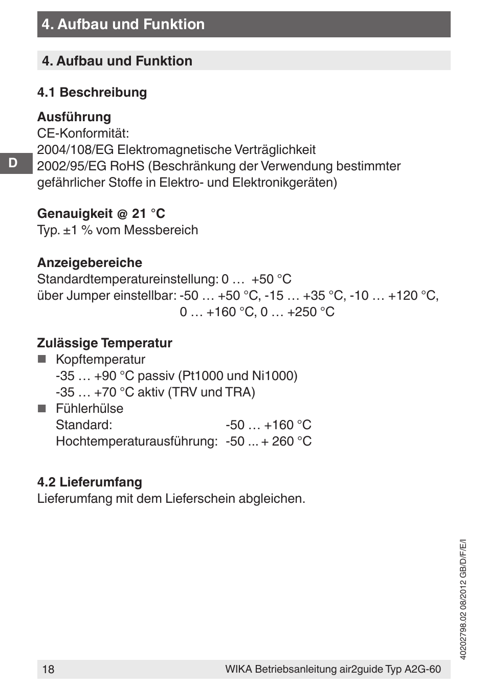 Aufbau und funktion | WIKA A2G-60 User Manual | Page 18 / 52