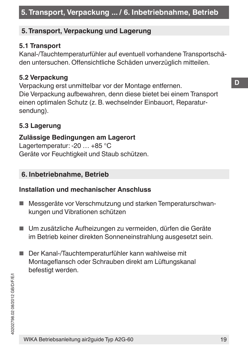 WIKA A2G-60 User Manual | Page 19 / 52