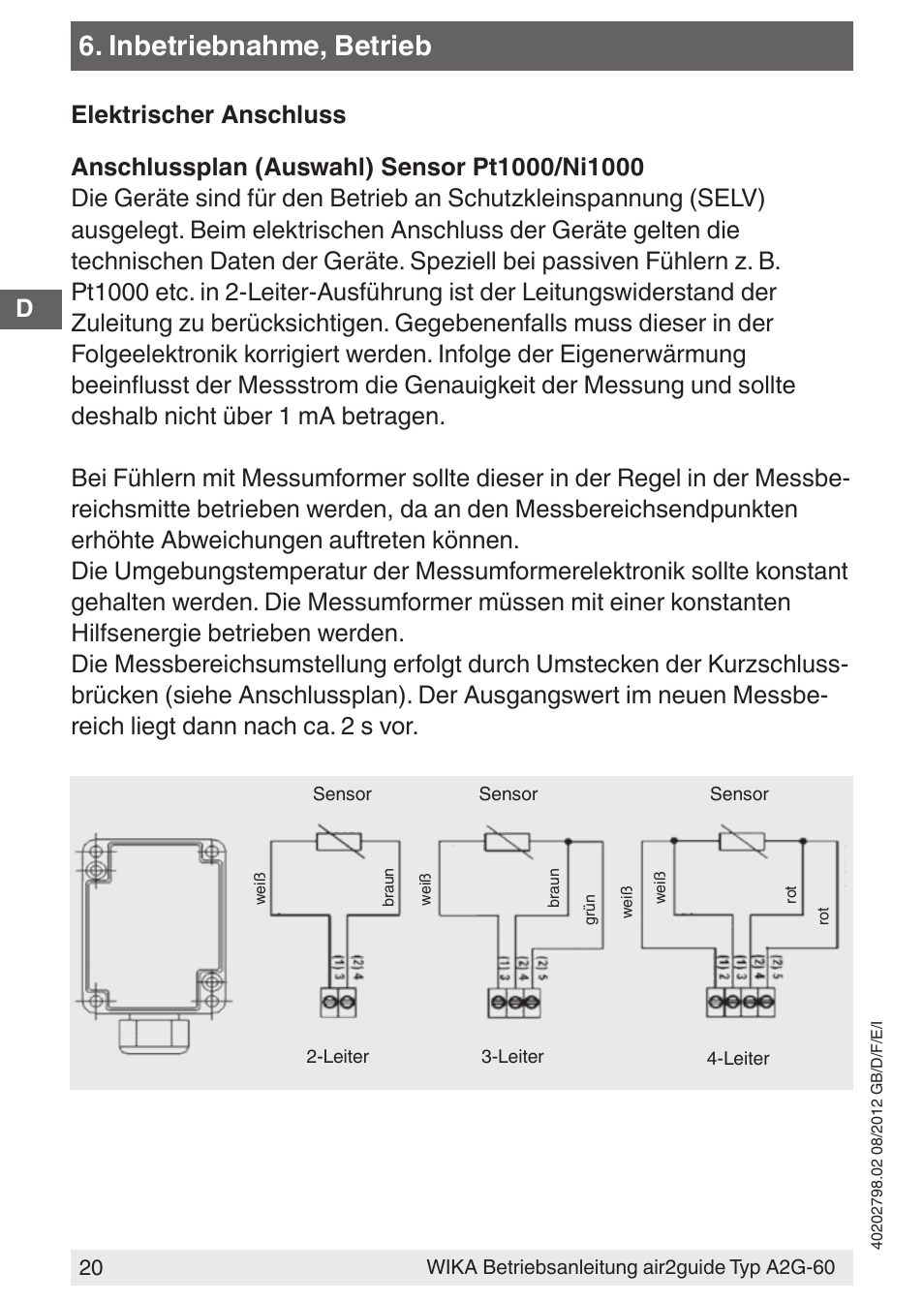Inbetriebnahme, betrieb | WIKA A2G-60 User Manual | Page 20 / 52