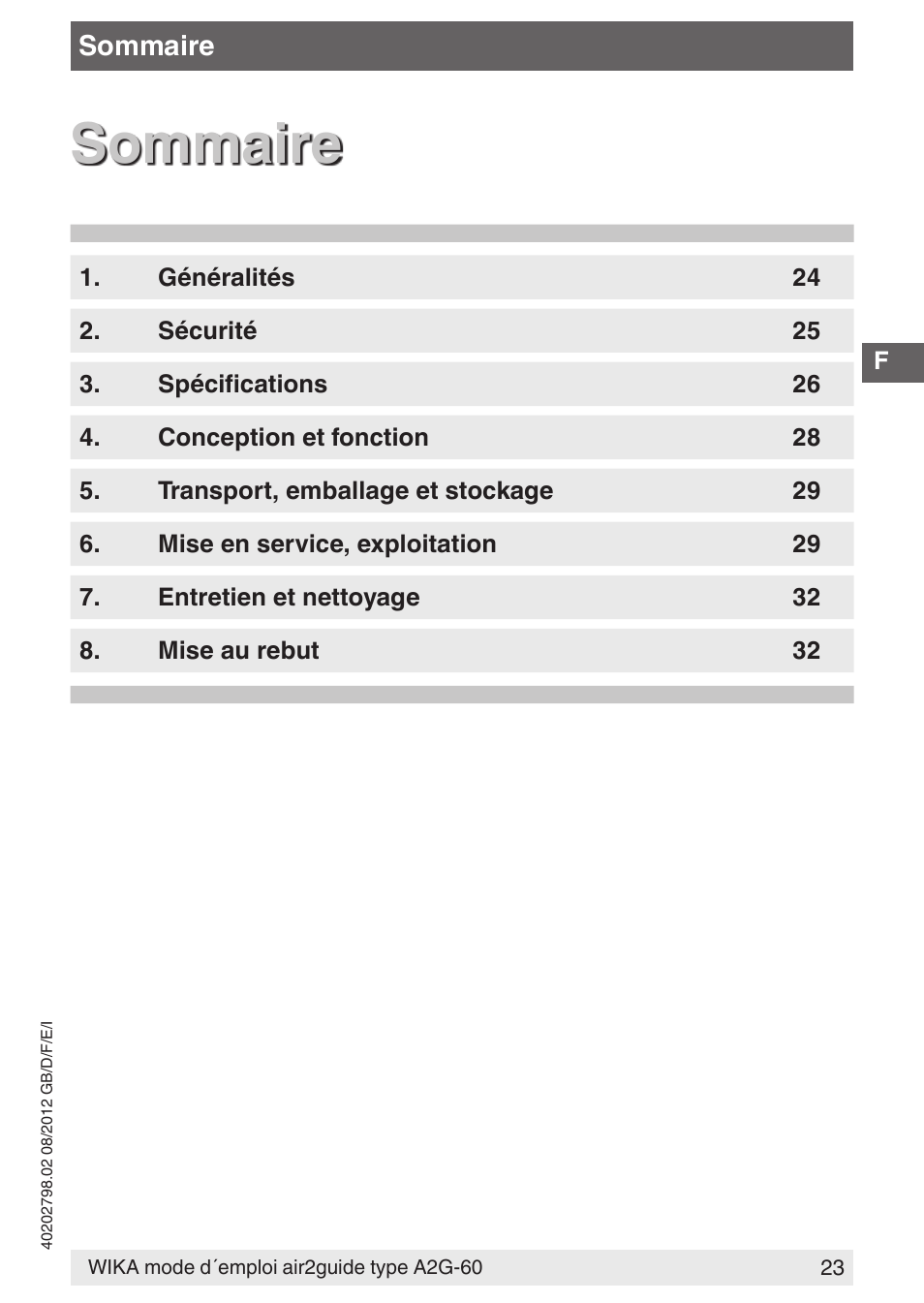 Sommaire | WIKA A2G-60 User Manual | Page 23 / 52
