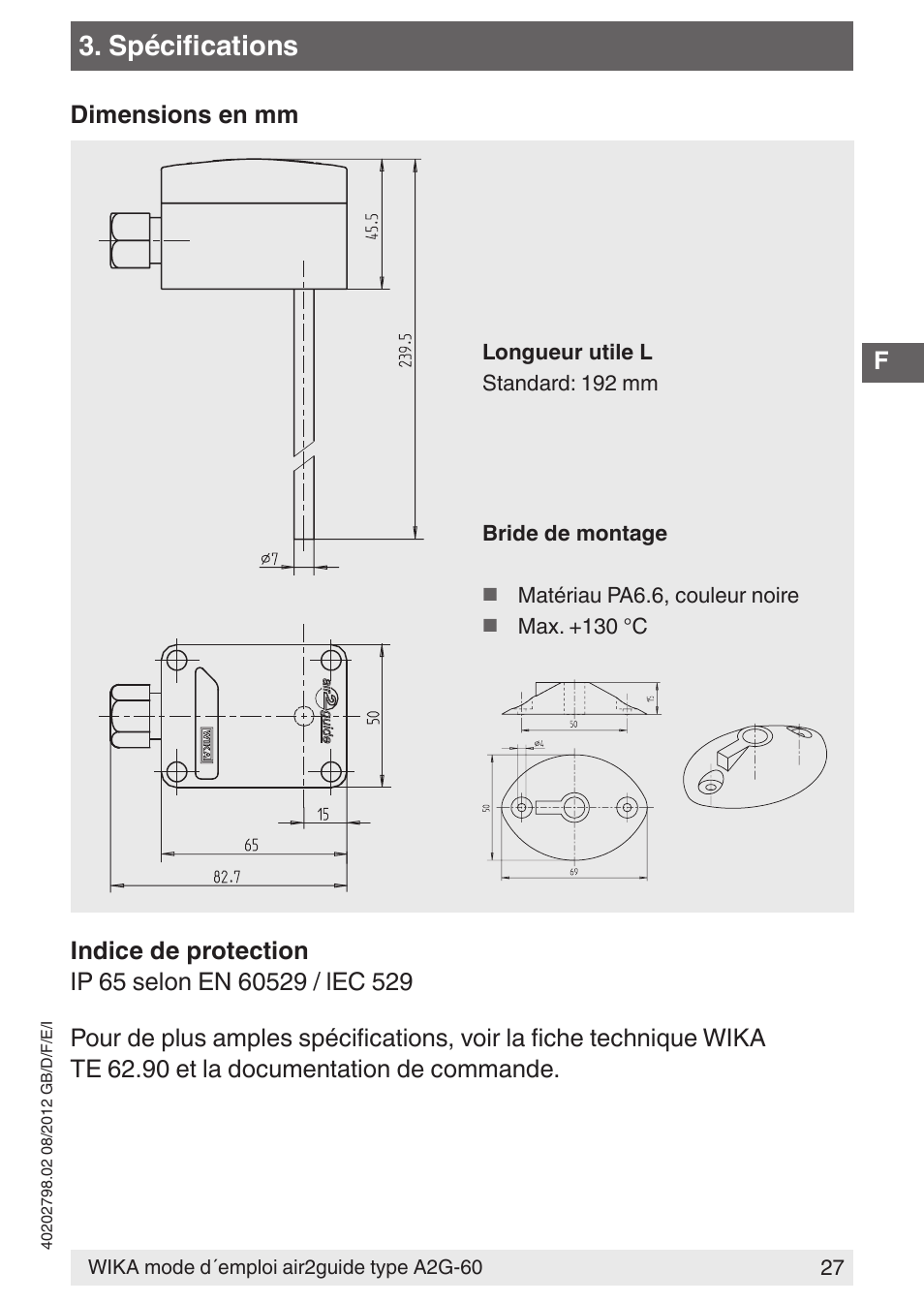 Spécifications | WIKA A2G-60 User Manual | Page 27 / 52