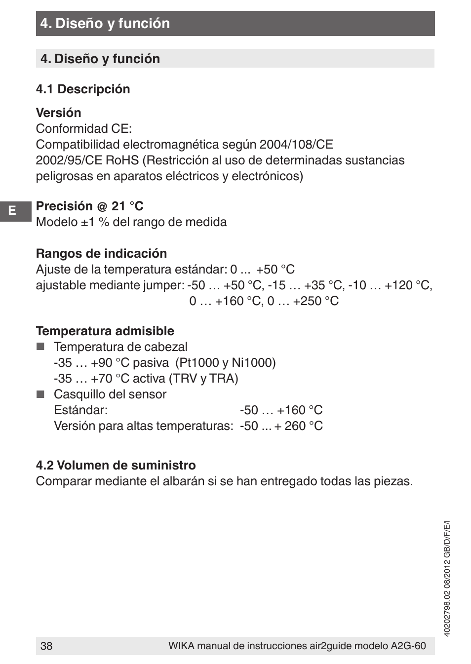 Diseño y función | WIKA A2G-60 User Manual | Page 38 / 52