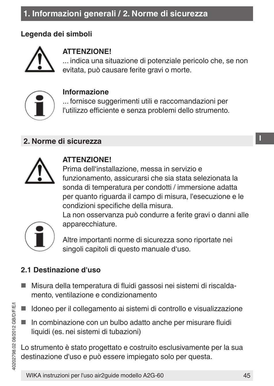 Informazioni generali / 2. norme di sicurezza | WIKA A2G-60 User Manual | Page 45 / 52
