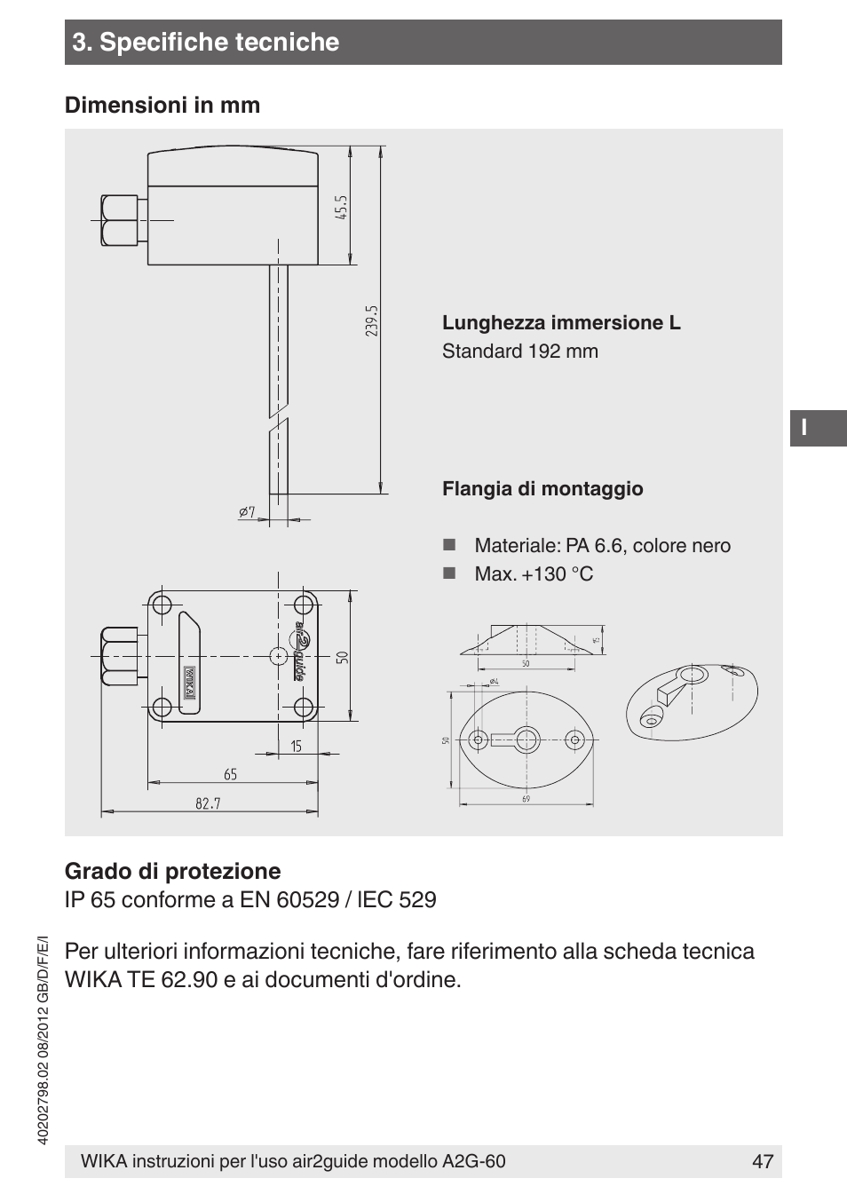 Specifiche tecniche | WIKA A2G-60 User Manual | Page 47 / 52