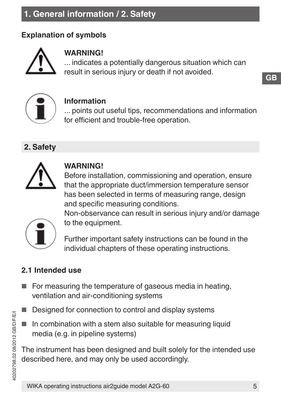 General information / 2. safety | WIKA A2G-60 User Manual | Page 5 / 52