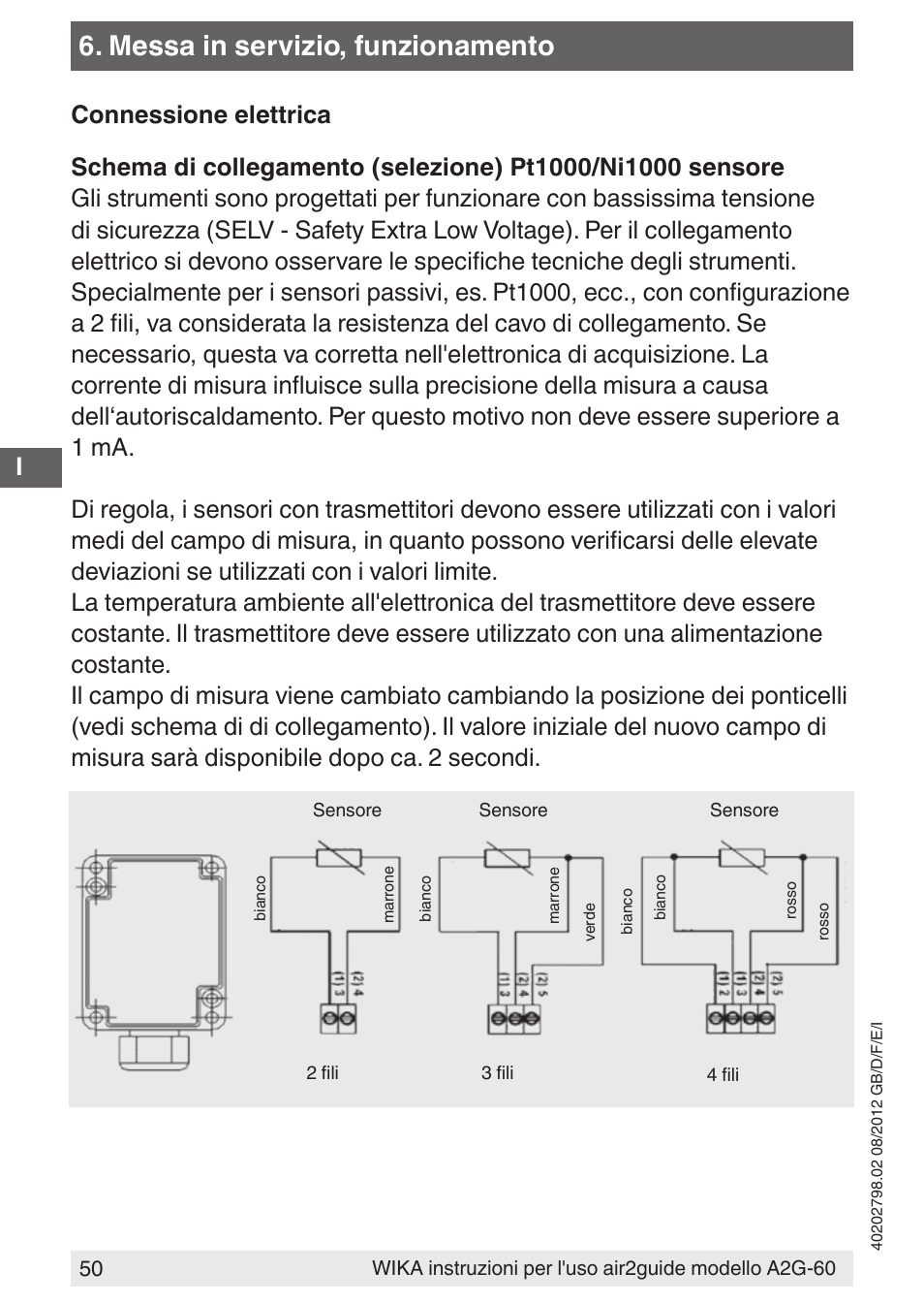 Messa in servizio, funzionamento | WIKA A2G-60 User Manual | Page 50 / 52