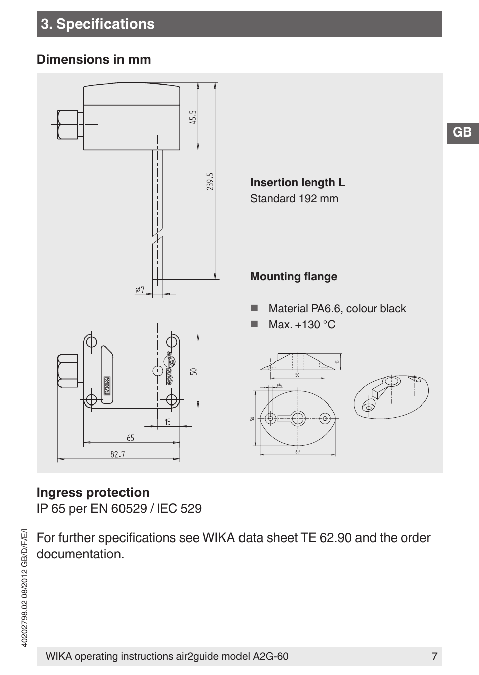 Specifications | WIKA A2G-60 User Manual | Page 7 / 52