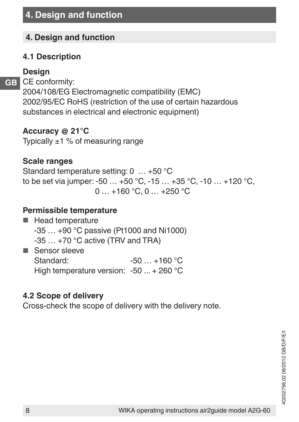 Design and function | WIKA A2G-60 User Manual | Page 8 / 52
