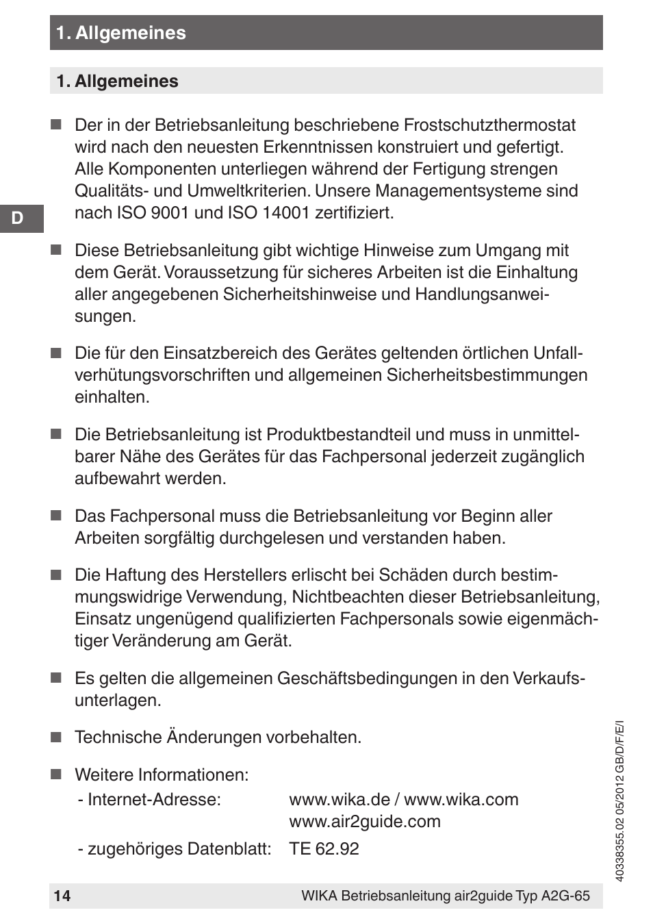 WIKA A2G-65 User Manual | Page 14 / 52