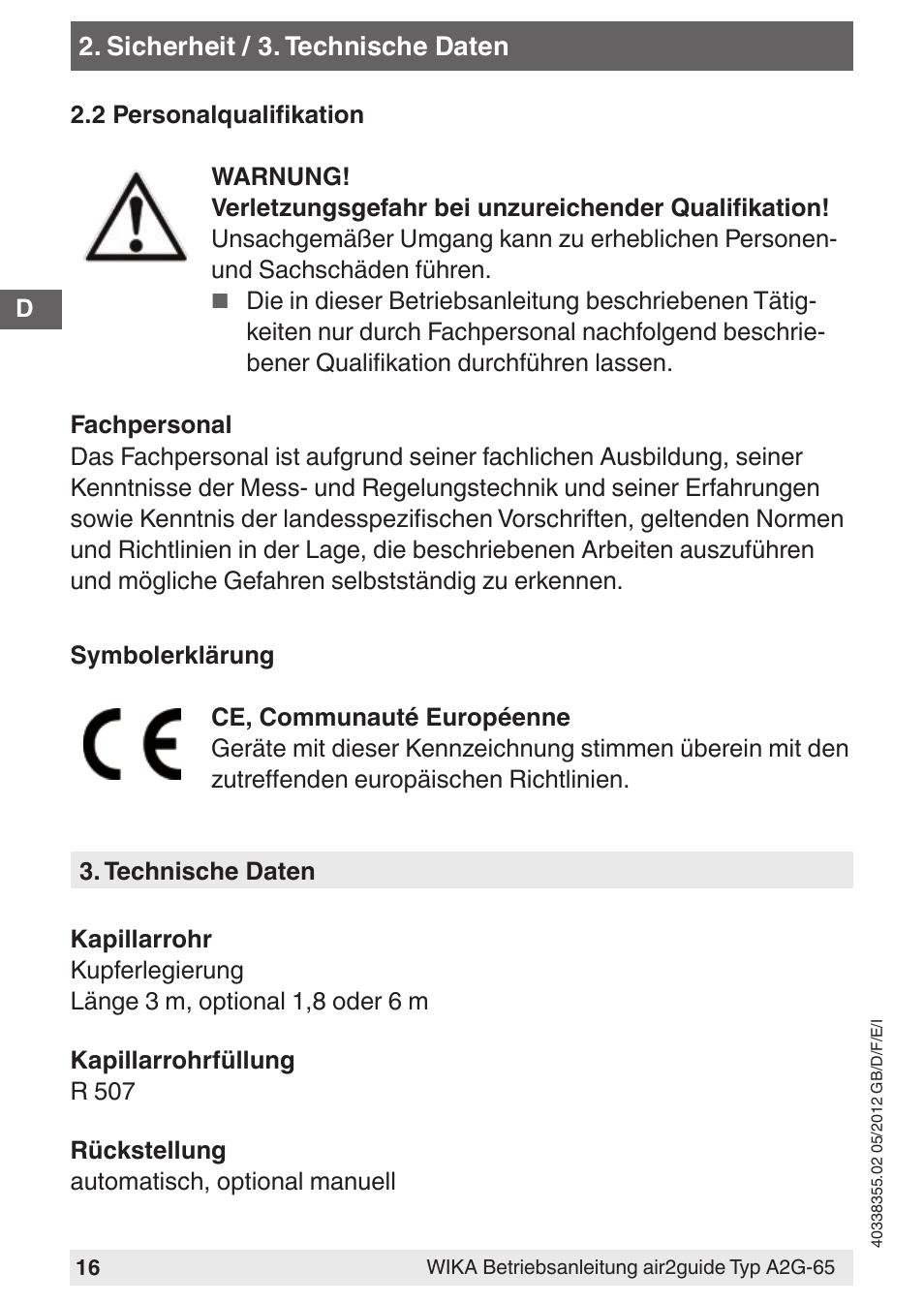 WIKA A2G-65 User Manual | Page 16 / 52