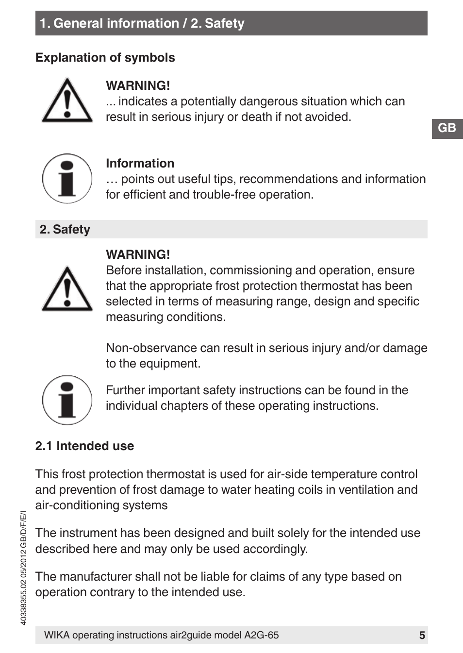 WIKA A2G-65 User Manual | Page 5 / 52