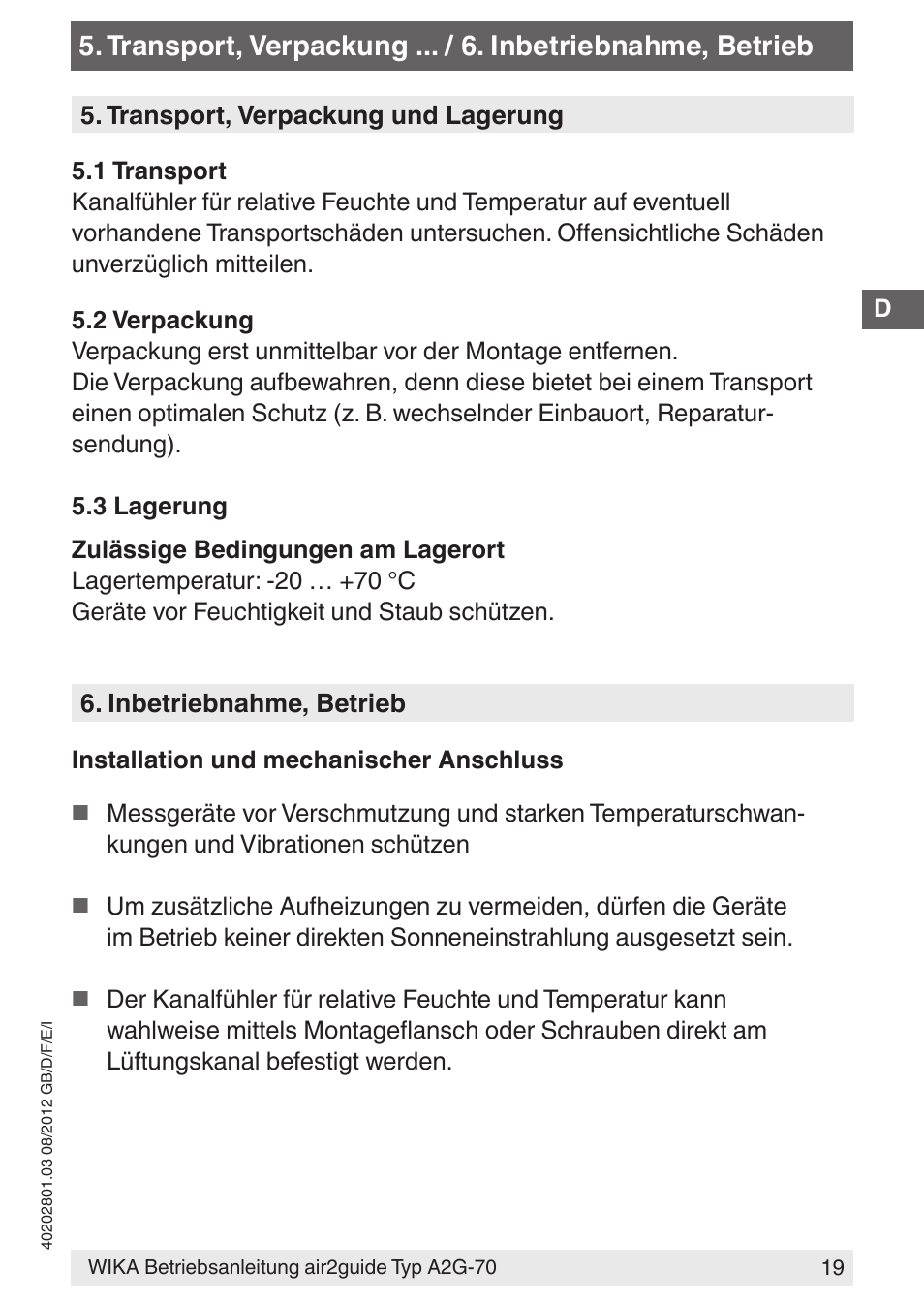 WIKA A2G-70 User Manual | Page 19 / 52