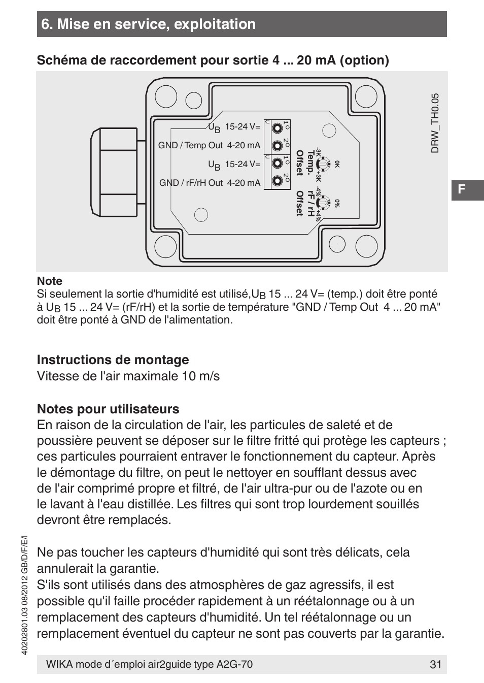 Mise en service, exploitation | WIKA A2G-70 User Manual | Page 31 / 52
