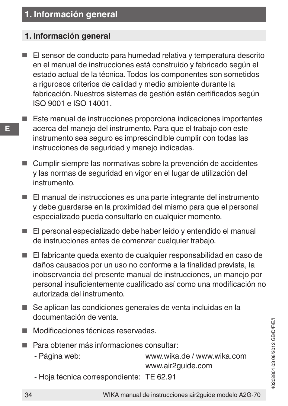 Información general | WIKA A2G-70 User Manual | Page 34 / 52