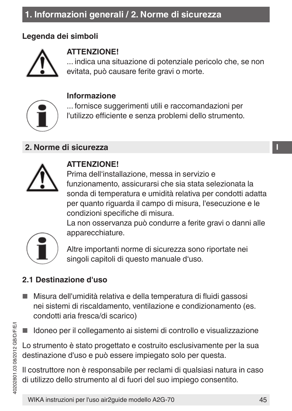 Informazioni generali / 2. norme di sicurezza | WIKA A2G-70 User Manual | Page 45 / 52