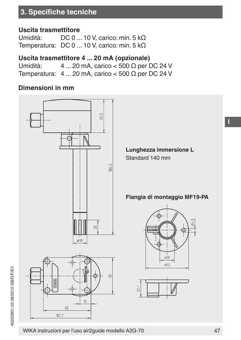 Specifiche tecniche | WIKA A2G-70 User Manual | Page 47 / 52