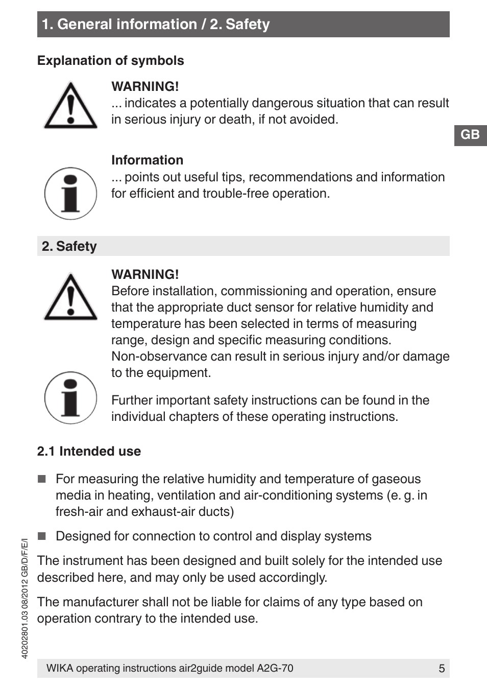 General information / 2. safety | WIKA A2G-70 User Manual | Page 5 / 52
