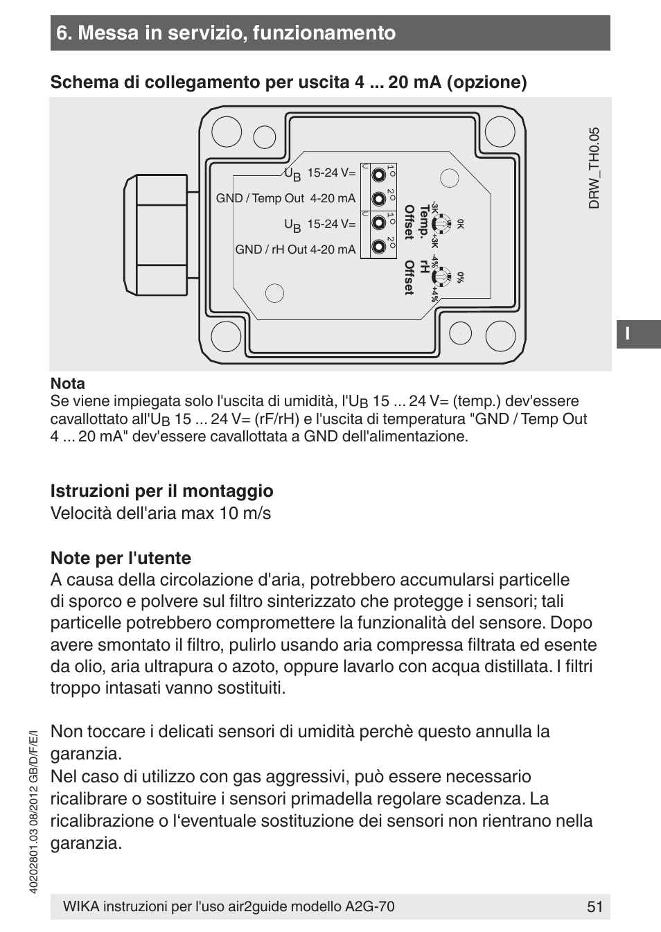 Messa in servizio, funzionamento | WIKA A2G-70 User Manual | Page 51 / 52