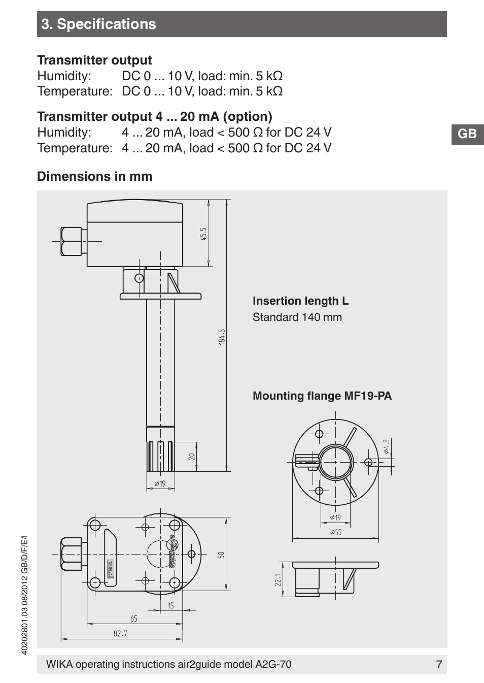 Specifications | WIKA A2G-70 User Manual | Page 7 / 52