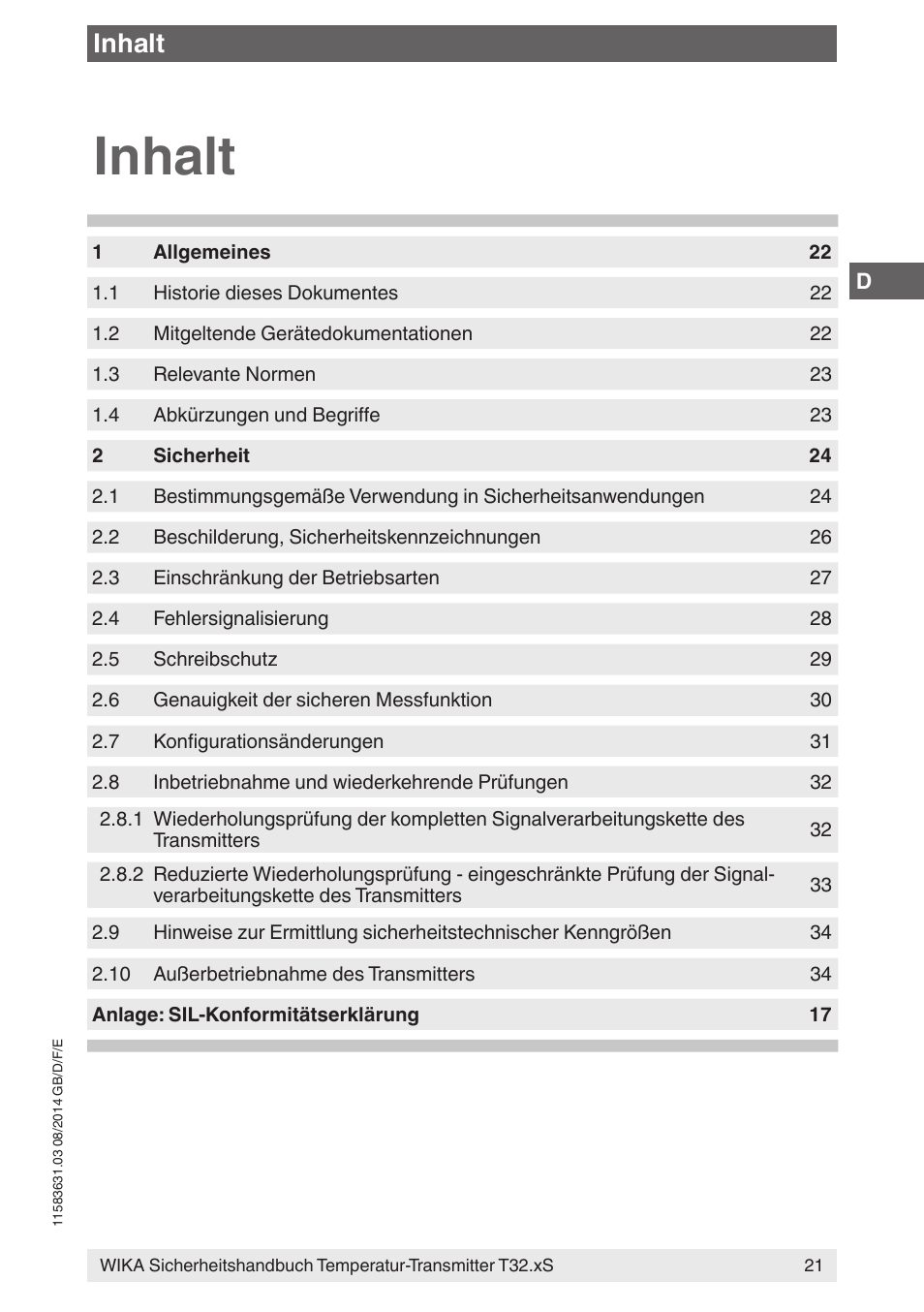 Inhalt | WIKA T32.xS User Manual | Page 21 / 64