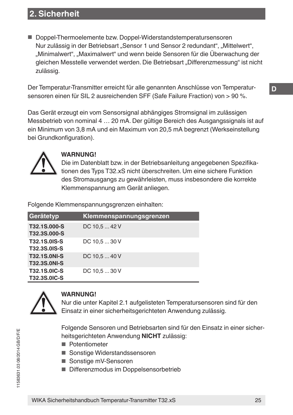 Sicherheit | WIKA T32.xS User Manual | Page 25 / 64