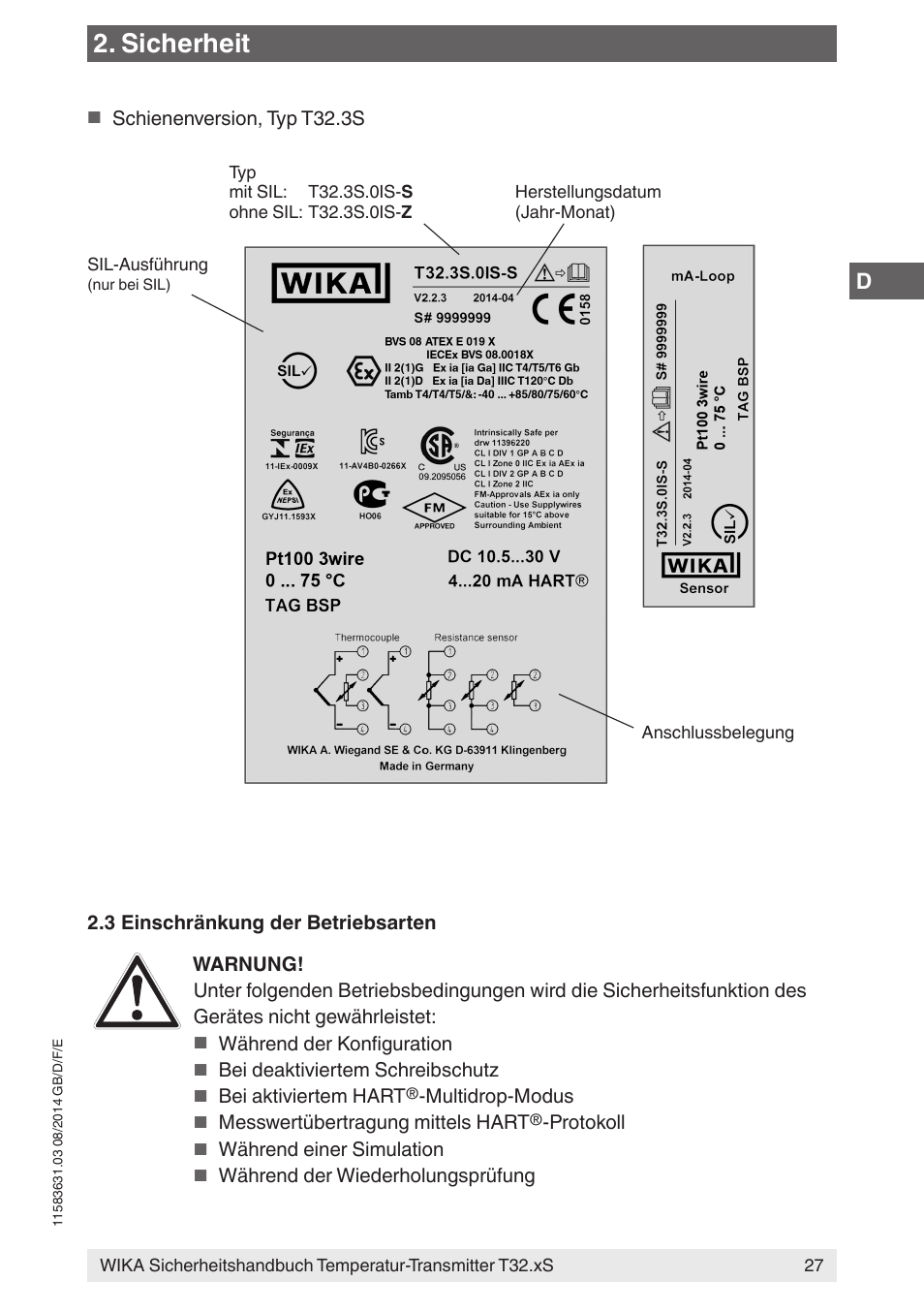 Sicherheit | WIKA T32.xS User Manual | Page 27 / 64