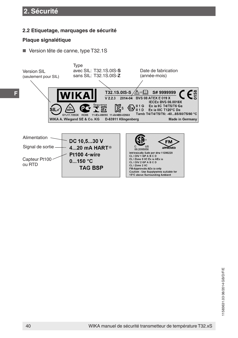 Sécurité | WIKA T32.xS User Manual | Page 40 / 64