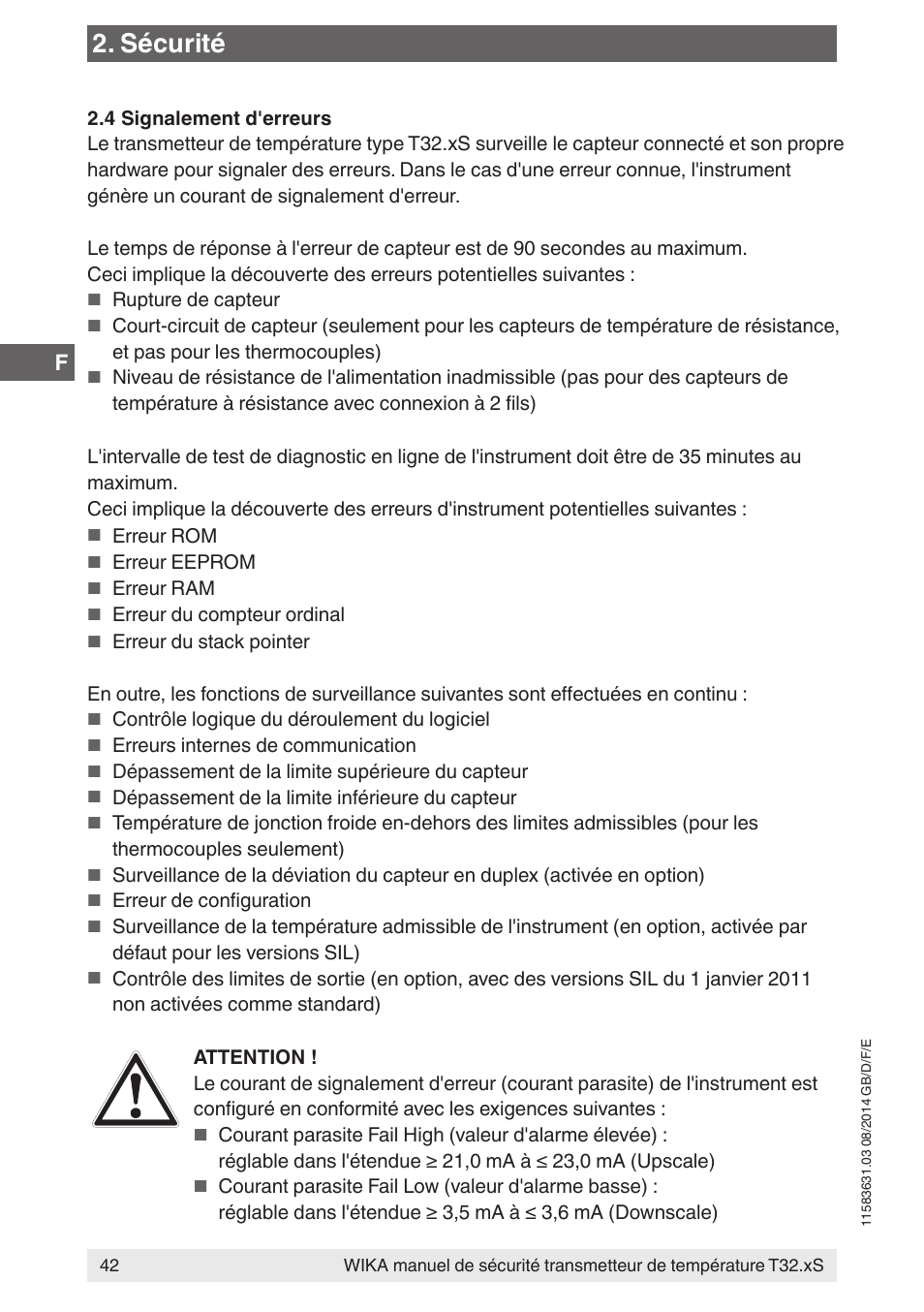 Sécurité | WIKA T32.xS User Manual | Page 42 / 64