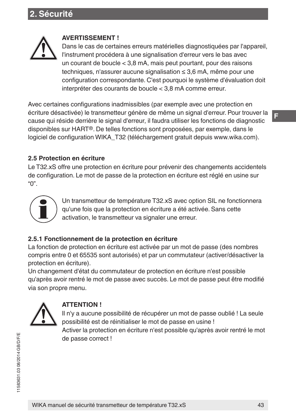 Sécurité | WIKA T32.xS User Manual | Page 43 / 64