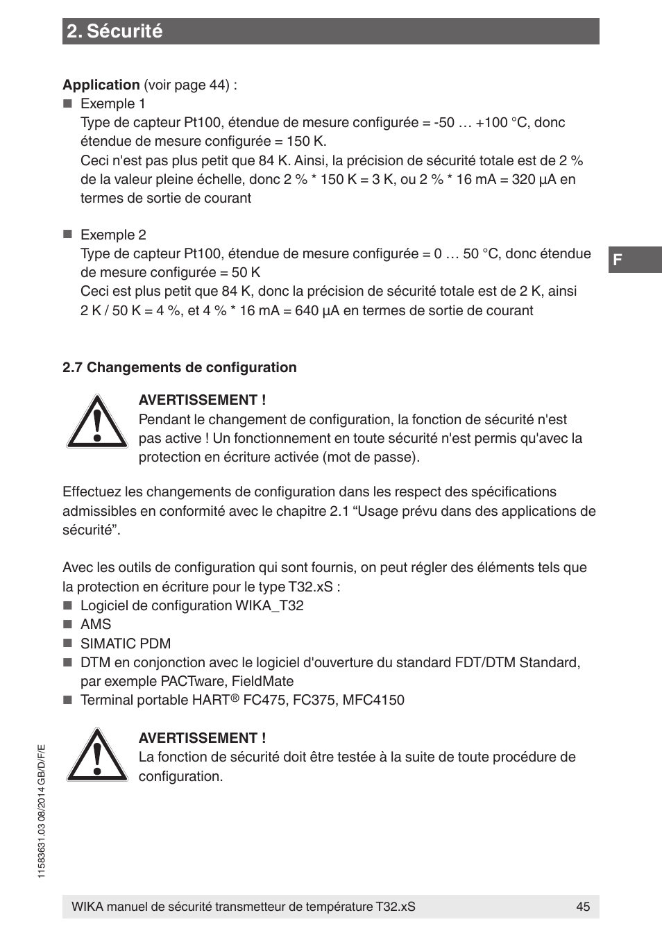 Sécurité | WIKA T32.xS User Manual | Page 45 / 64