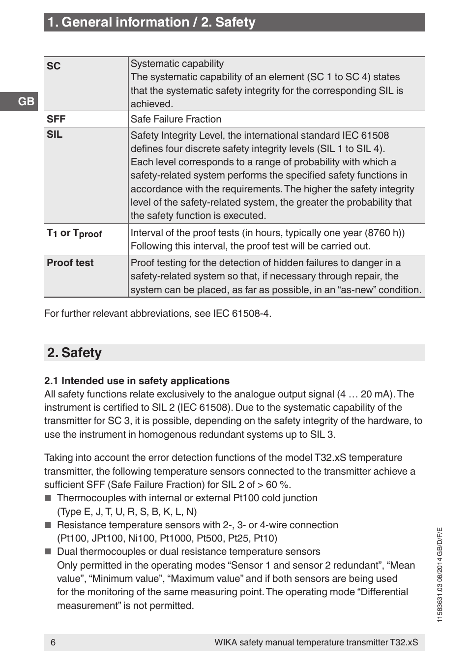 Safety, General information / 2. safety | WIKA T32.xS User Manual | Page 6 / 64