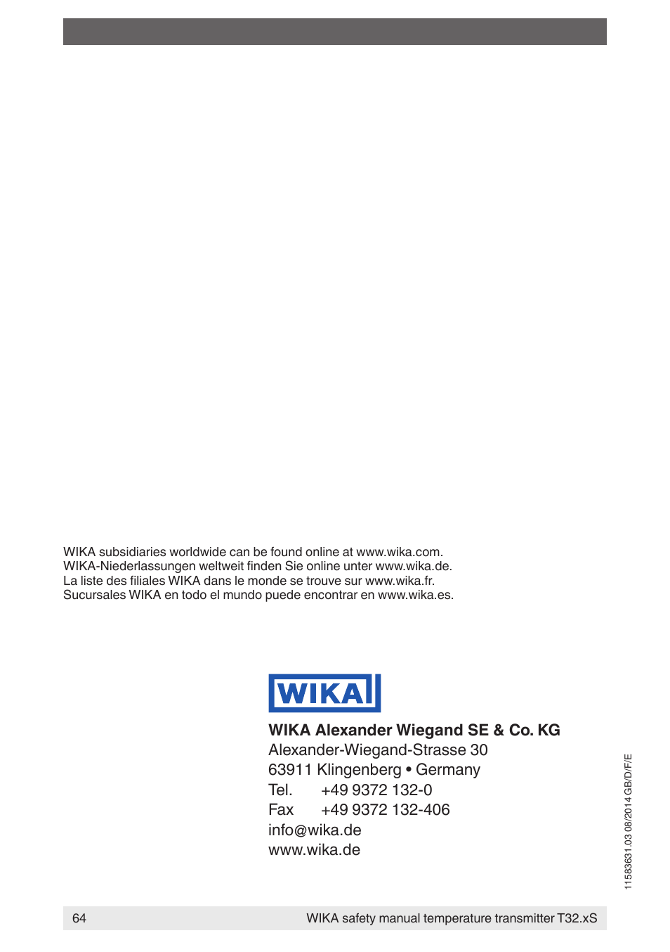 WIKA T32.xS User Manual | Page 64 / 64