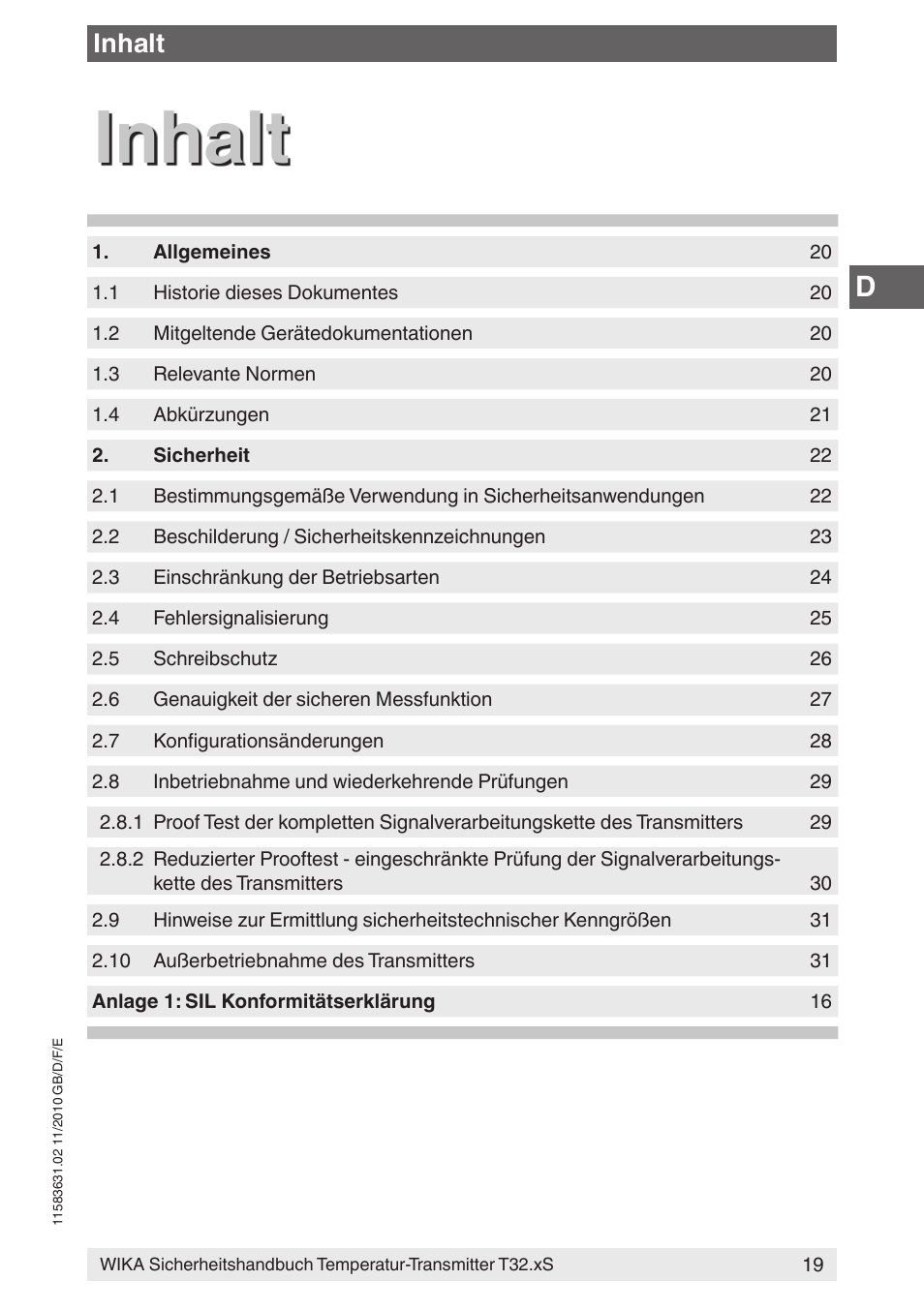 Inhalt | WIKA T32.xS User Manual | Page 19 / 60