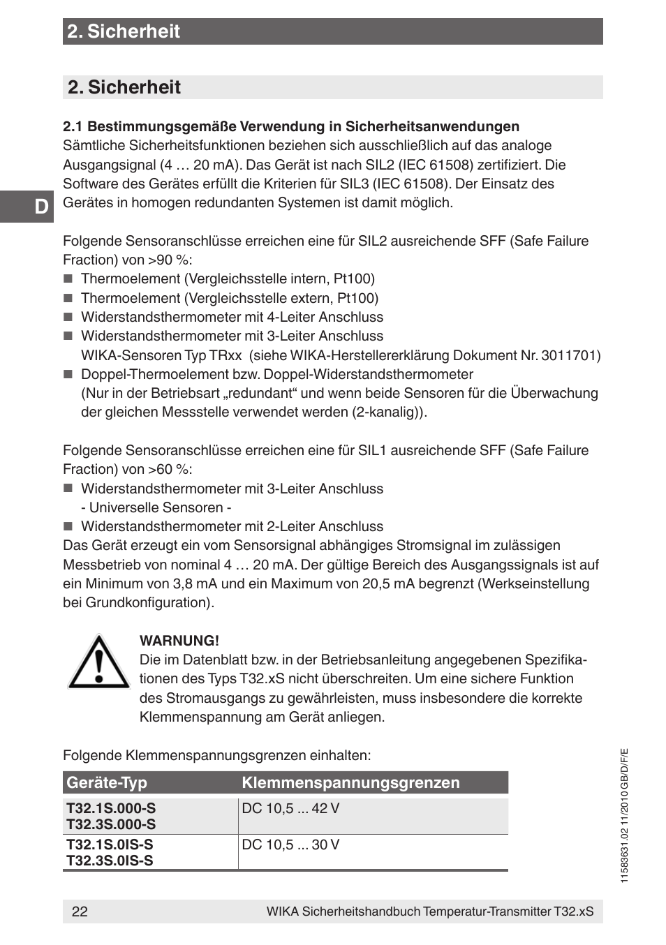 Sicherheit | WIKA T32.xS User Manual | Page 22 / 60