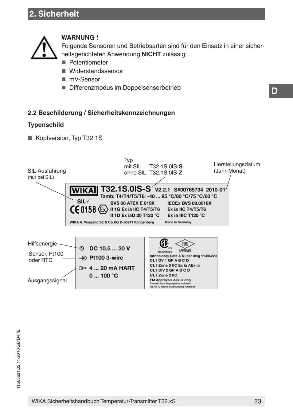 Sicherheit | WIKA T32.xS User Manual | Page 23 / 60